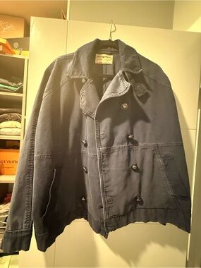 We The Free Navy Double-Breasted Pea Coat